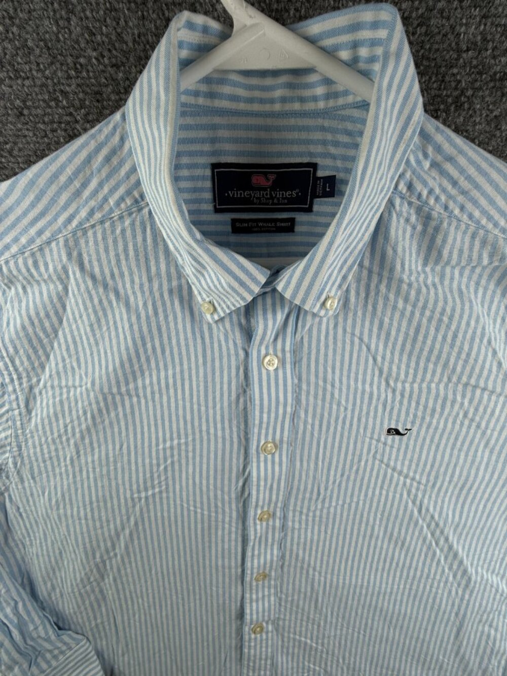 Vineyard Vines Button Up OCBD Long Sleeve Striped Blue Slim Fit Whale Large